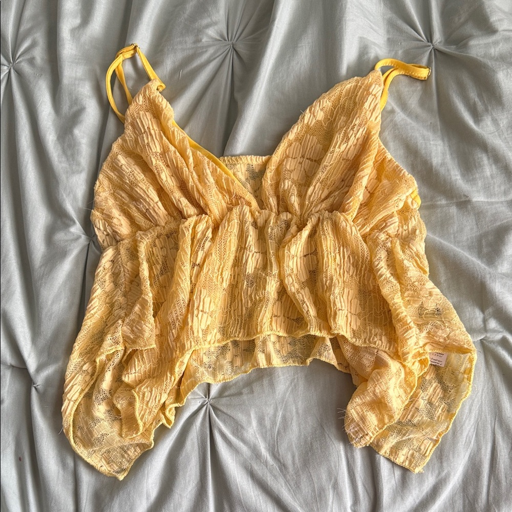 SHEIN Yellow Lace Ruffle Cami Top